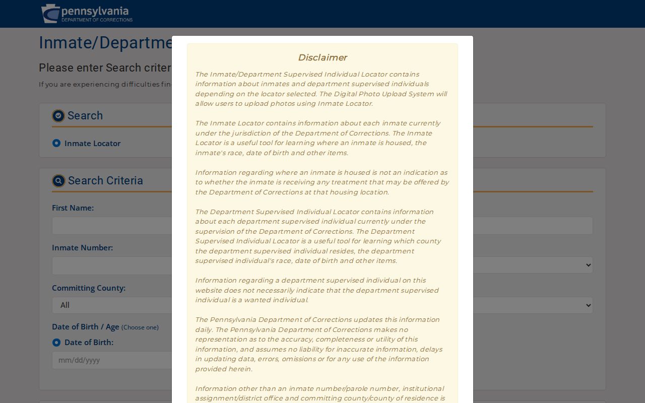 Sullivan County released inmate PA DOC search controls