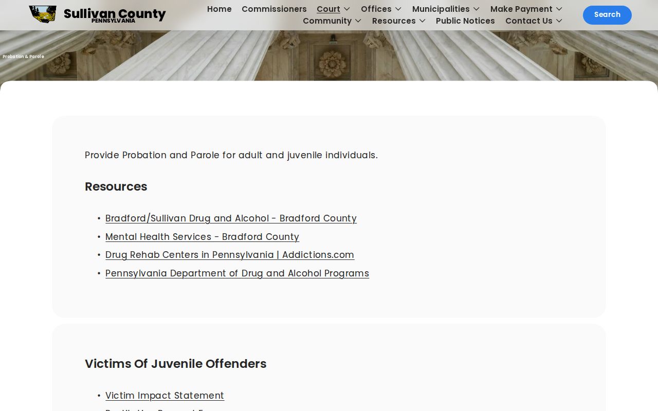 Sullivan County parole and probation office webpage